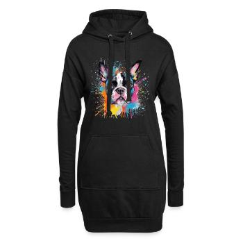 Portrait éclaboussé du Boston Terrier - Sweat-shirt à capuche long Femme - noir - Devant