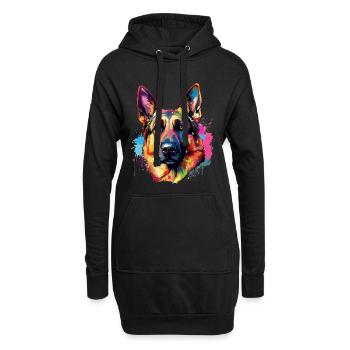 Lebendiger Deutscher Schäferhund Splash - Hoodie-Kleid - Schwarz - Vorne