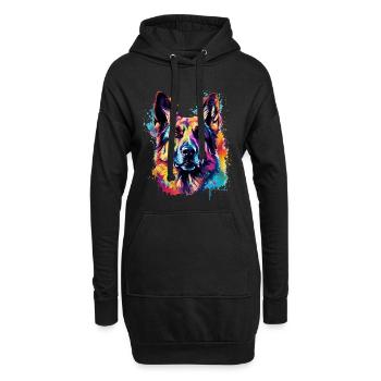 Bunte Deutscher Schäferhund-Splash-Art - Hoodie-Kleid - Schwarz - Vorne