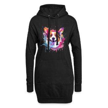 Art éclaboussant coloré de chien en corgi gallois de Pembroke - Sweat-shirt à capuche long Femme - noir - Devant
