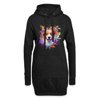 Art coloré de chien corgi gallois Pembroke - Sweat-shirt à capuche long Femme - noir - Devant