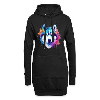 Art coloré de chien Husky éclaboussant - Sweat-shirt à capuche long Femme - noir - Devant
