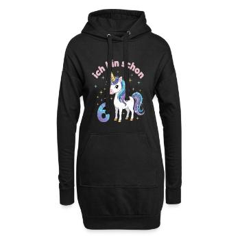 6. Geburtstag Einhorn Mädchen Ich bin schon 6 - Hoodie-Kleid - Schwarz - Vorne