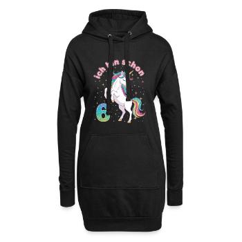 6. Geburtstag Einhorn Mädchen Ich bin schon 6 - Hoodie-Kleid - Schwarz - Vorne