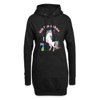 7. Geburtstag Einhorn Mädchen Ich bin schon 7 - Hoodie-Kleid - Schwarz - Vorne