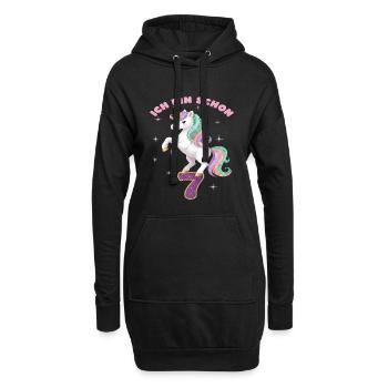 7. Geburtstag Einhorn Mädchen Ich bin schon 7 - Hoodie-Kleid - Schwarz - Vorne