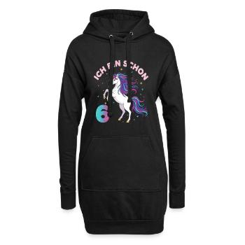 6. Geburtstag Einhorn Mädchen Ich bin schon 6 - Hoodie-Kleid - Schwarz - Vorne