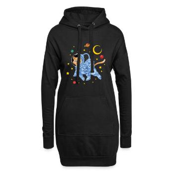 Weltraumkatzen-Astronaut schwebt in Galaxiensternen - Hoodie-Kleid - Schwarz - Vorne