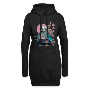 Faultier-Samurai in blauer Rüstung - Hoodie-Kleid - Schwarz - Vorne