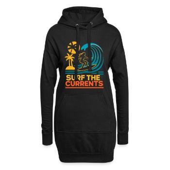 Surf The Currents Wellen Palmen Strand Motiv - Hoodie-Kleid - Schwarz - Vorne