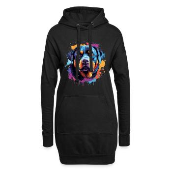 Farbenfrohes Splash-Rottweiler-Porträt - Hoodie-Kleid - Schwarz - Vorne
