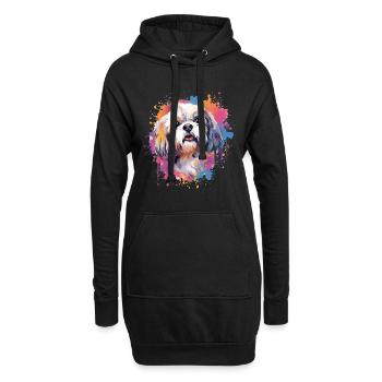 Chien Shih Tzu Art Coloré - Sweat-shirt à capuche long Femme - noir - Devant