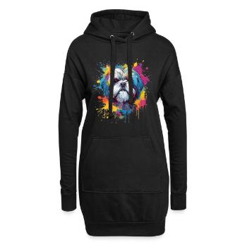 Shih Tzu Dog Éclaboussures Colorées - Sweat-shirt à capuche long Femme - noir - Devant