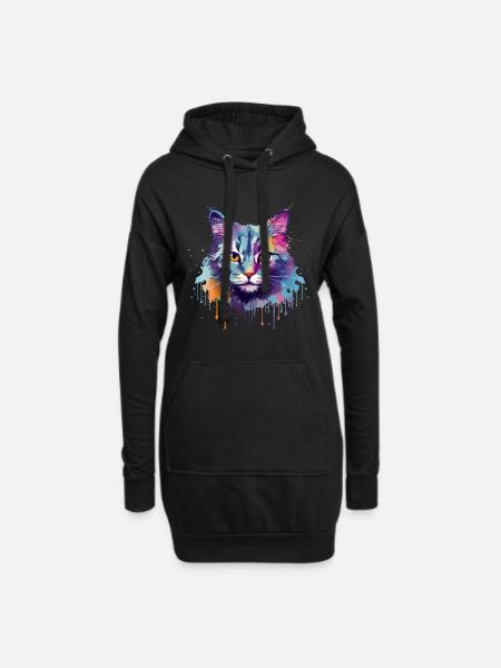 Colorful Splash Art Australian Mist Cat Face - Hoodie Dress - black