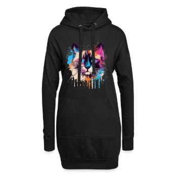 Buntes Splash-Art-Balinesisches Katzengesicht - Hoodie-Kleid - Schwarz - Vorne