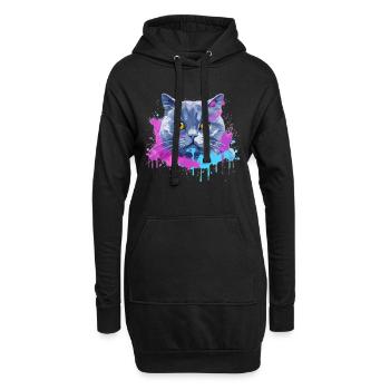 Visage de chat britannique à poil court en art éclaboussé coloré - Sweat-shirt à capuche long Femme - noir - Devant