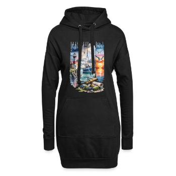 T-shirt côtier avec phare – Maritime Sea - Sweat-shirt à capuche long Femme - noir - Devant