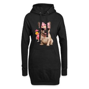 Französische Bulldogge Sommer Cocktail - Hoodie-Kleid - Schwarz - Vorne