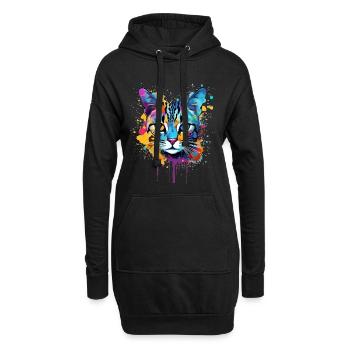 Ägyptisches Mau-Katzengesicht Farbenfrohe Splash-Art - Hoodie-Kleid - Schwarz - Vorne