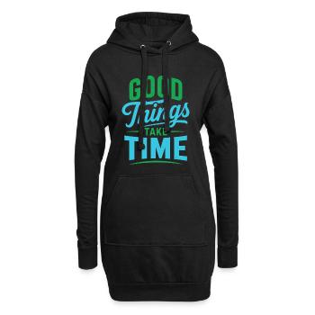 Citation « Les bonnes choses prennent du temps » - Sweat-shirt à capuche long Femme - noir - Devant