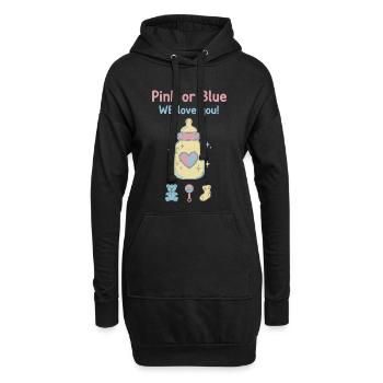 Geschlechterenthüllung Pink oder Blau Wir lieben dich Babyparty - Hoodie-Kleid - Schwarz - Vorne
