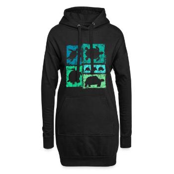 Tortue en perspective Imprimé vintage - Sweat-shirt à capuche long Femme - noir - Devant