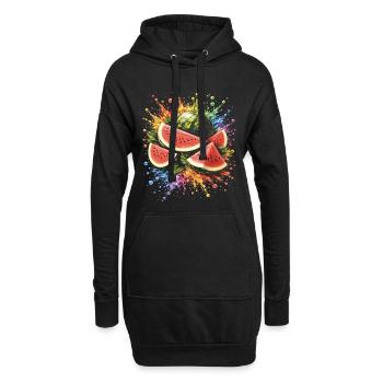 Pastèque Multicolore Splash Art - Sweat-shirt à capuche long Femme - noir - Devant