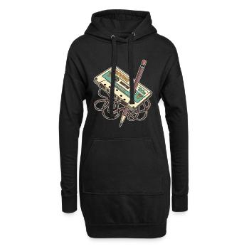 Rewind 80er Retro Musik Kassette mit Bleistift - Hoodie-Kleid - Schwarz - Vorne