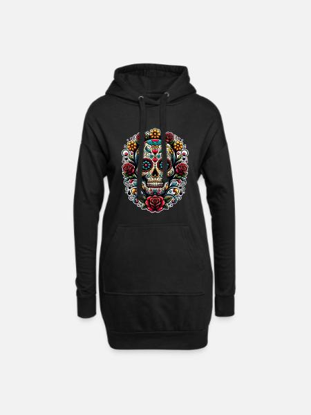Sugar Skull - Hoodie-Kleid - Schwarz
