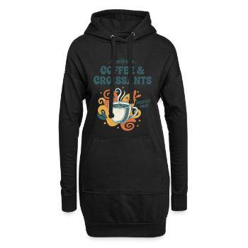 Petit-déjeuner, bonheur du matin, café et croissants - Sweat-shirt à capuche long Femme - noir - Devant