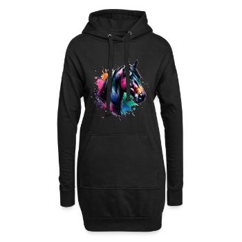 Trakehner Motiv Pferd - Hoodie-Kleid - Schwarz - Vorne