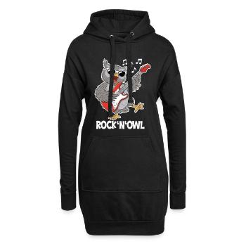 Rock N‘ Owl – Eule mit E-Gitarre - Hoodie-Kleid - Schwarz - Vorne