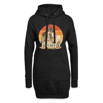 Wolf und Schaf - Hoodie-Kleid - Schwarz - Vorne
