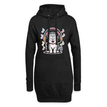 Chat de la musique - Sweat-shirt à capuche long Femme - noir - Devant