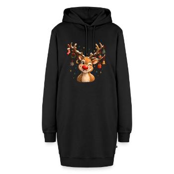 Vintage Christmas Reindeer, Cute Retro Reindeer - Hoodie-Kleid - Schwarz - Vorne - AI Model Female 172 light (172cm)