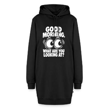 Good Morning – What Are You Looking At? - Hoodie-Kleid - Schwarz - Vorne - AI Model Female 172 light (172cm)