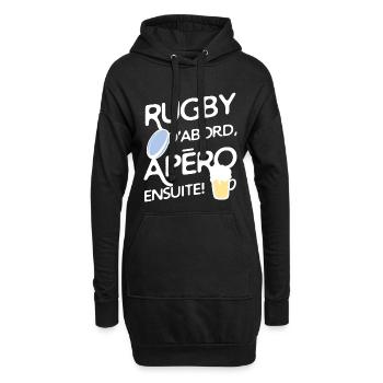 Rugby et apéro - Sweat-shirt à capuche long Femme - noir - Devant
