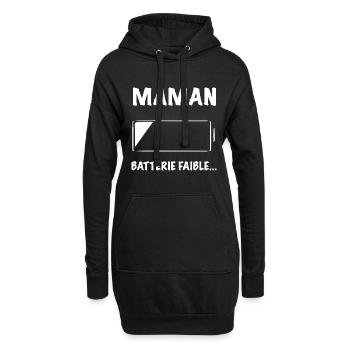 Cadeau Humour Maman Fatigué Batterie faible - Sweat-shirt à capuche long Femme - noir - Devant