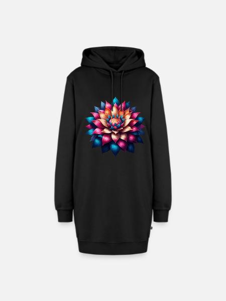 Farbenfrohe Lotusblume Mandala - Hoodie-Kleid - Schwarz