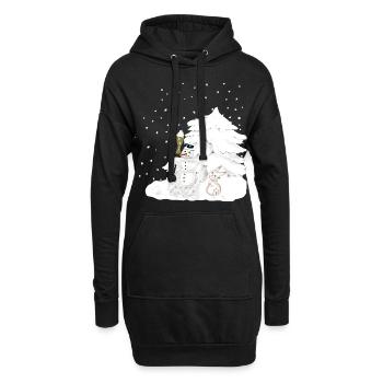 Schneemann und Schneehase in der Winterlandschaft - Hoodie-Kleid - Schwarz - Vorne