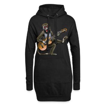 Gitarren-Affe - Hoodie-Kleid - Schwarz - Vorne