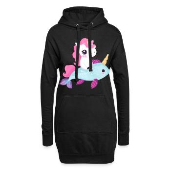 Einhorn reitet auf Fisch - Hoodie-Kleid - Schwarz - Vorne