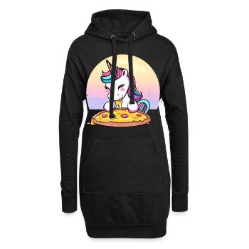 Licorne mangeant une pizza au coucher du soleil - Sweat-shirt à capuche long Femme - noir - Devant