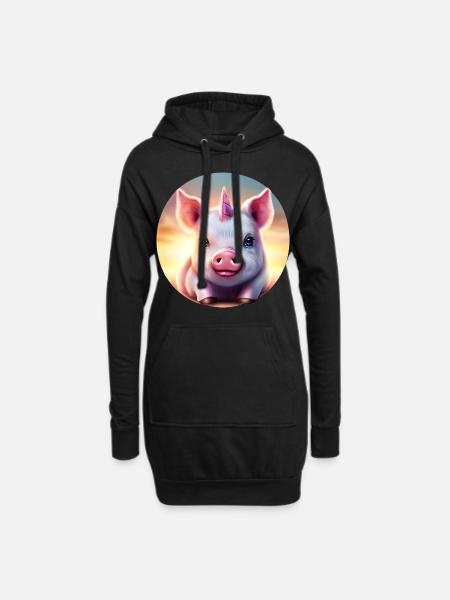 Einhorn Schwein im Sonnenuntergang - Hoodie-Kleid - Schwarz