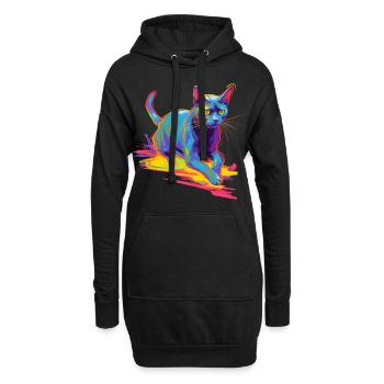 Néon de chat coloré - Sweat-shirt à capuche long Femme - noir - Devant