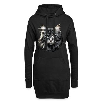 Chat à poil long Chat Blanc Maine Coone Chat de la forêt - Sweat-shirt à capuche long Femme - noir - Devant