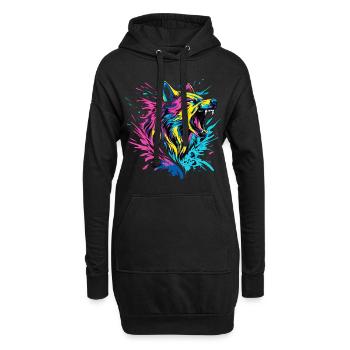Wolf Wolfskopf Raubtier Wald Natur Wildnis Bunt - Hoodie-Kleid - Schwarz - Vorne