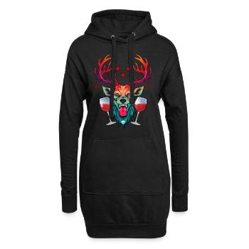 09 Party Hirsch zwei Glas Wein Rotwein Prost Star - Hoodie-Kleid - Schwarz - Vorne