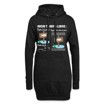 Mon temps libre : 100% pêche - Sweat-shirt à capuche long Femme - noir - Devant