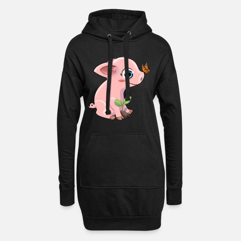 Schwein mit Schmetterling - Hoodie-Kleid - Schwarz